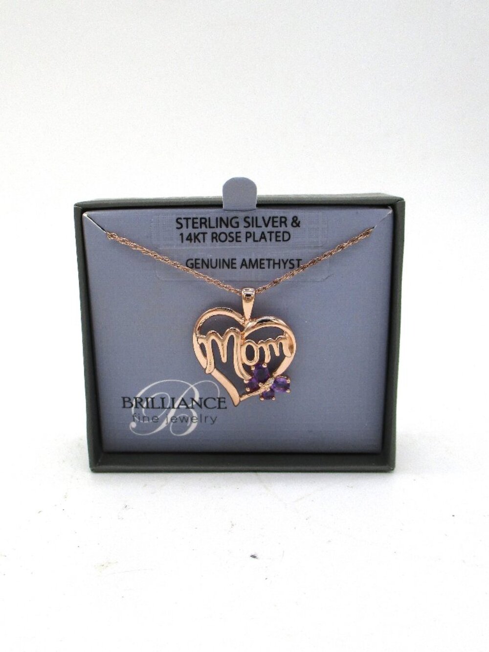STERLING SILVER & 14KT ROSE PLATED AMETHYST MOM PENDANT/NECKLACE